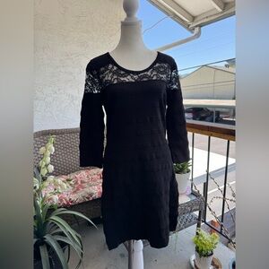 Mango Fitted Black Ddress with Lace Inlay Size US 10